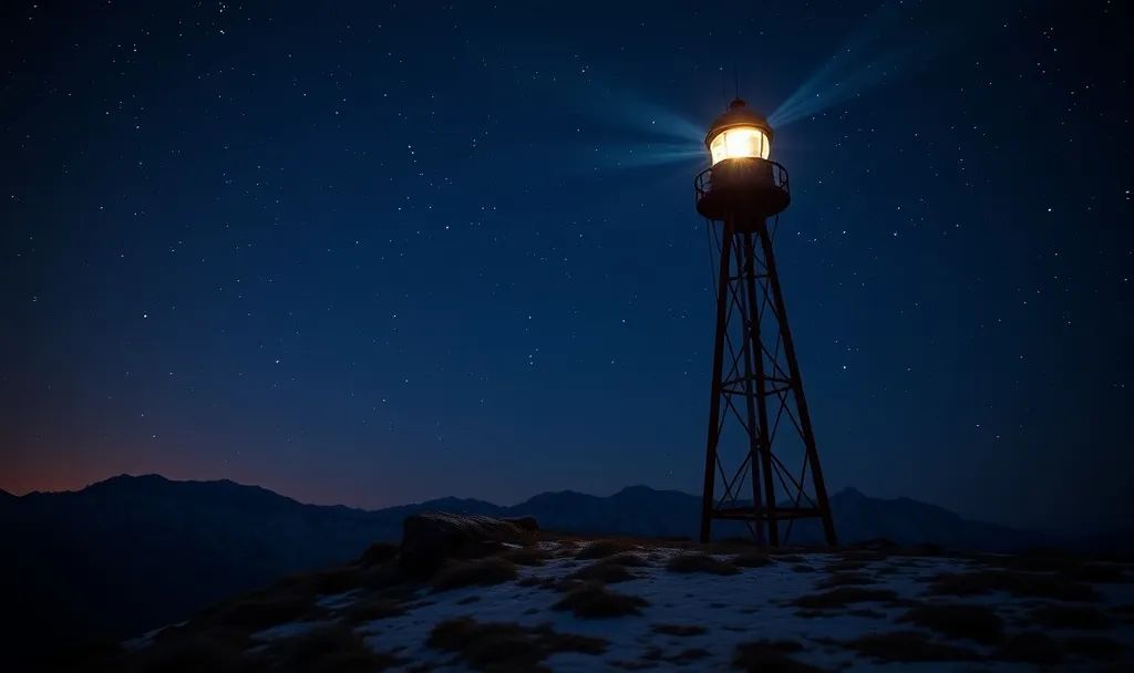 Leuchtturm bei Nacht mit Sternenhimmel